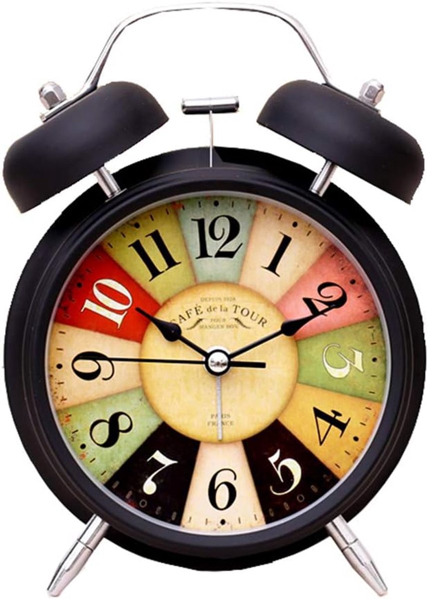 Retro Black Alarm Clocks Non ticking Light Battery Operated Vintage Classic Loud Double Bell Alarm Clock Bedroom Metal - ShopVlot