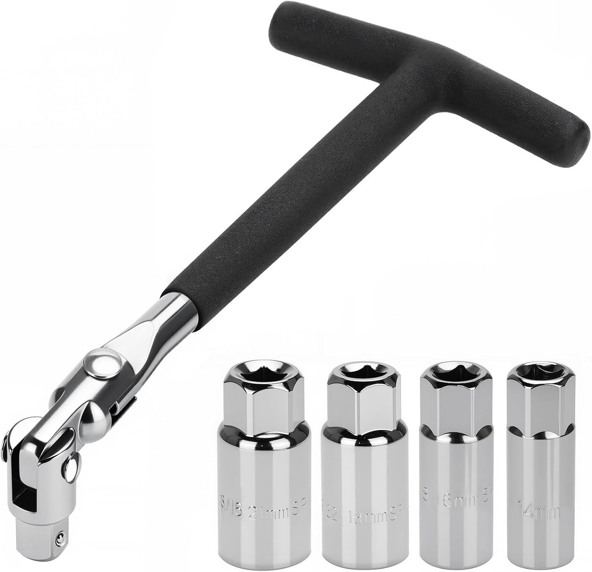 0.551/0.630/0.709/21 mm Universal Matt Spark Plug Wrench Black Tool T-Handle Spark Plug Wrench Set for Car Motorcycle - ShopVlot