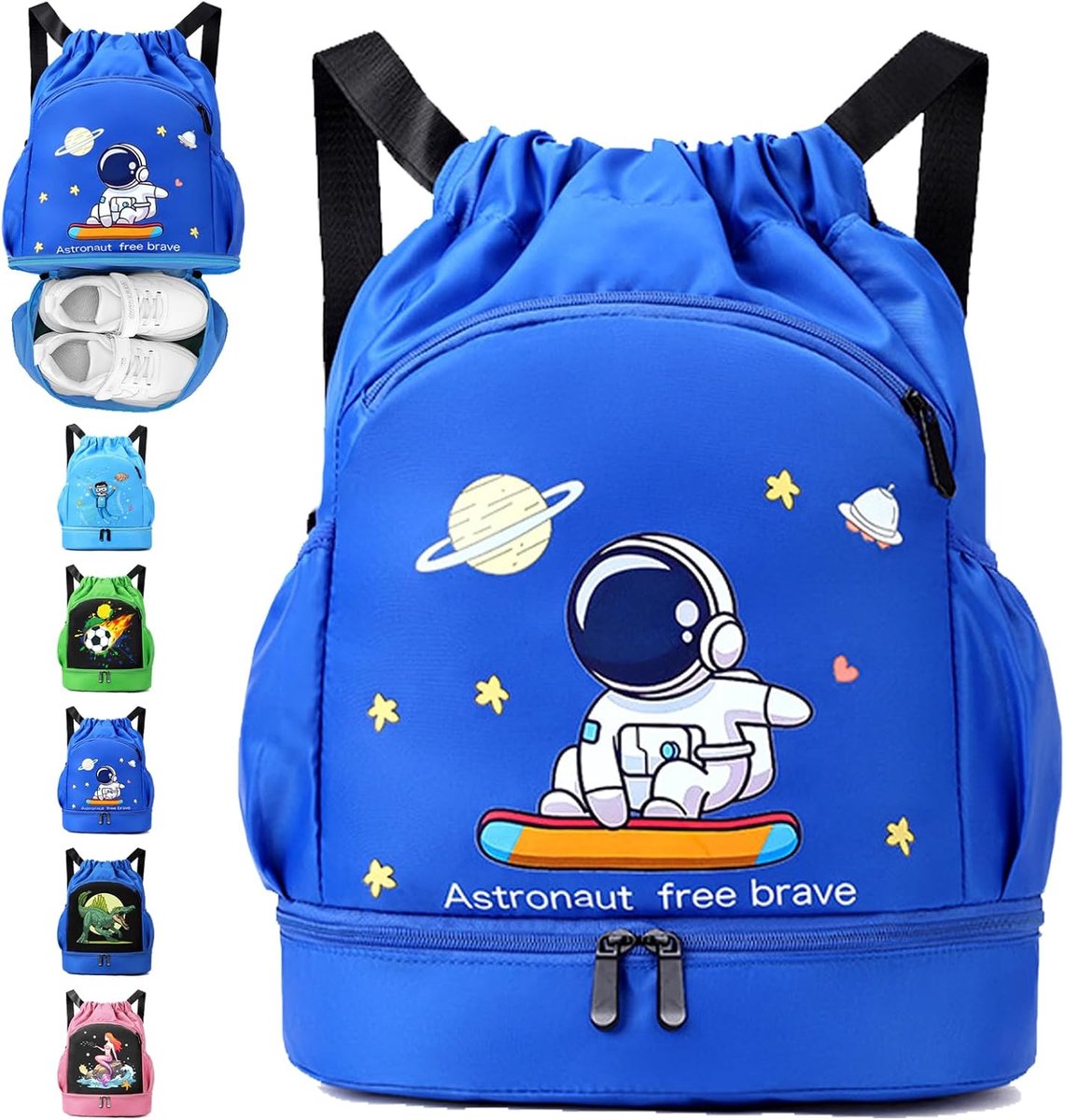 Zwemtas voor kinderen, waterdichte rugzak met bodemvak, sporttas met trekkoord (Astronaut) - ShopVlot