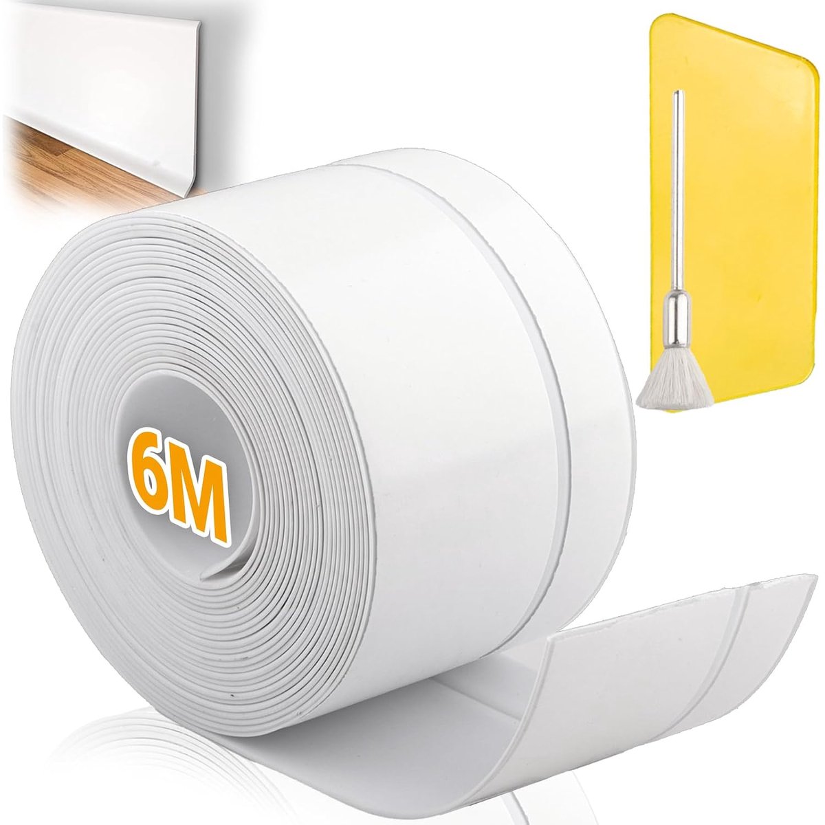 6 m Soft Skirting Board, Self-Adhesive, 50 x 20 mm, PVC Strips Self-Adhesive with Scraper Brush, Sealing Strip for - ShopVlot