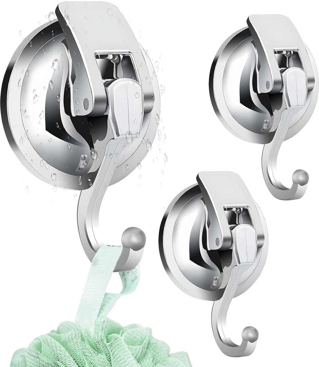 Pack of 3 Suction Cup Hooks, Towel Holder without Drilling, Wall Hooks, Adhesive Hooks, Extra Strong for Kitchen - ShopVlot