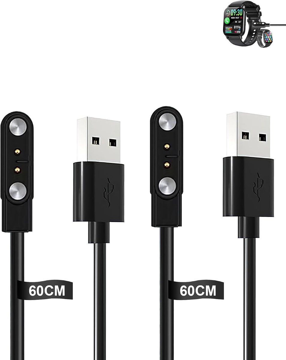 (2 stuks) kabel voor WeurGhy Y6 smartwatch 1,91 inch, yystao stabiele magnetische USB-oplaadkabel compatibel met - ShopVlot