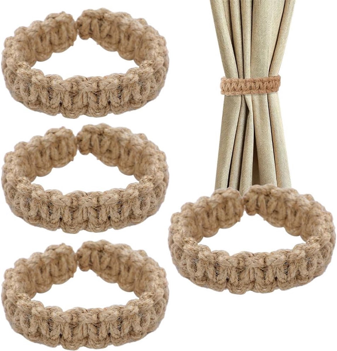 Set van 4 gordijnhouders van katoen en linnen touw, Boheemse stijl, decoratieve accessoires voor huis, kantoor - ShopVlot
