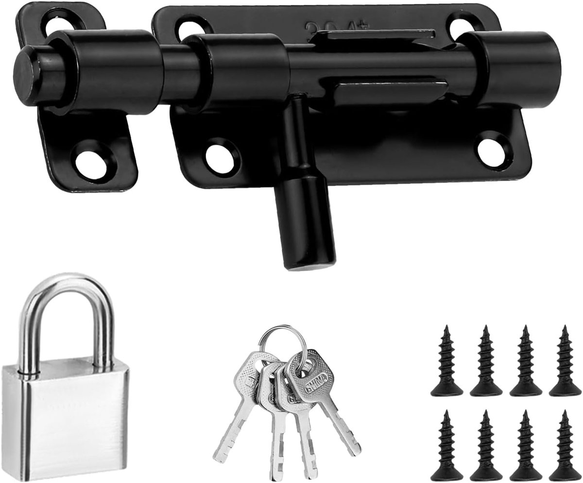 LELE LIFE Barrel Bolt Gate Latch with Padlock, 9.5cm Sliding Bolt Lock Heavy Duty SUS304 Stainless Steel Door Lock for - ShopVlot
