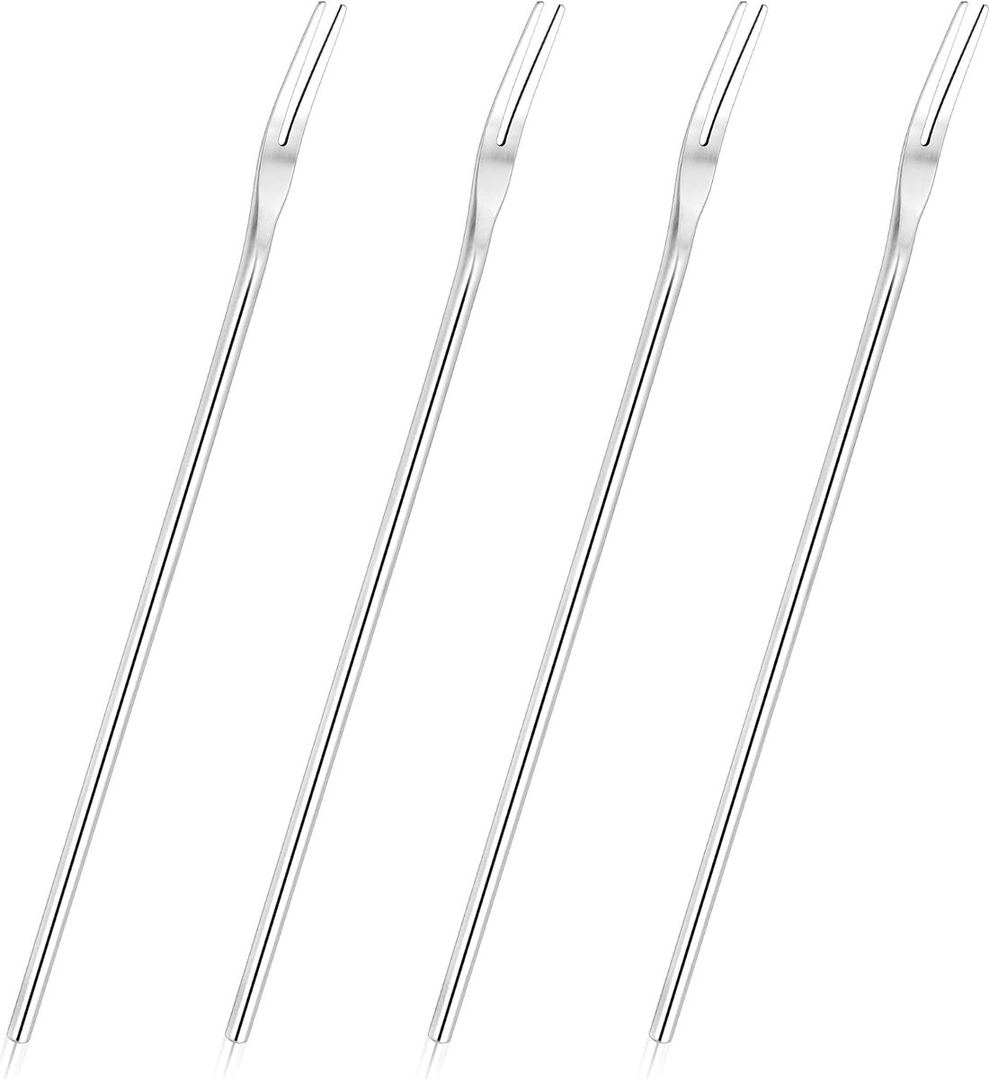Set of 4 Stainless Steel Dessert Forks 22 cm with Long Round and Stable Handle, Silver - ShopVlot