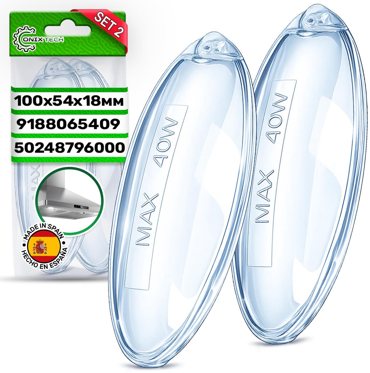 Afweiser voor afzuigkap, 2 stuks, 100 mm x 54 mm x 18 mm, gaten Ø 2,8 mm, breedte grendel 10 mm, met originele code - ShopVlot