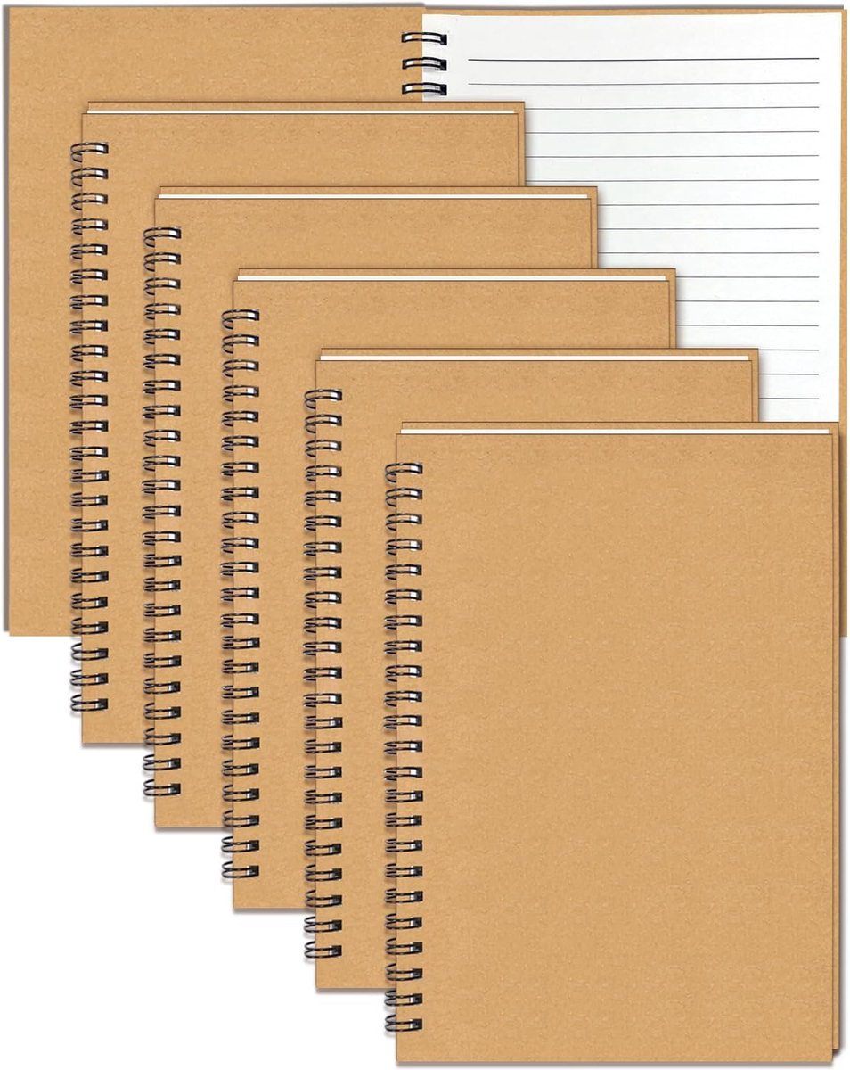 Small Notebook Spiral Binding A5 Pack of 6 21 x 14.5 cm 60 Sheets Lined Kraft Paper Notebooks and Spiral Diaries for - ShopVlot
