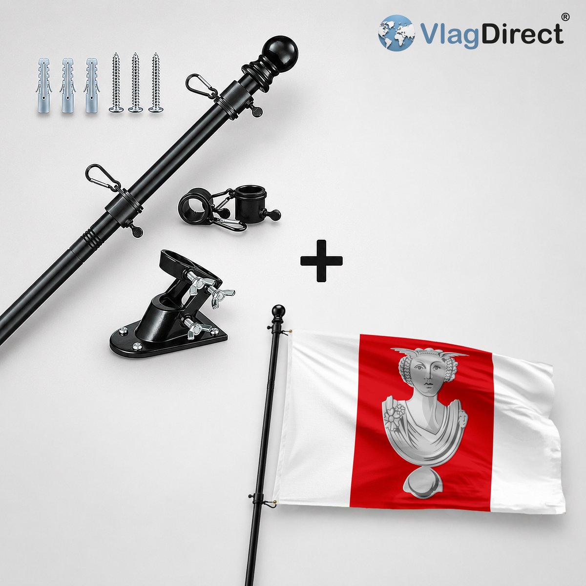 VlagDirect - Compleet vlaggenpakket - Zwarte vlaggenstok inclusief vlaggenstokhouder + Gemeente Onhaye vlag - 90 x 150 cm.