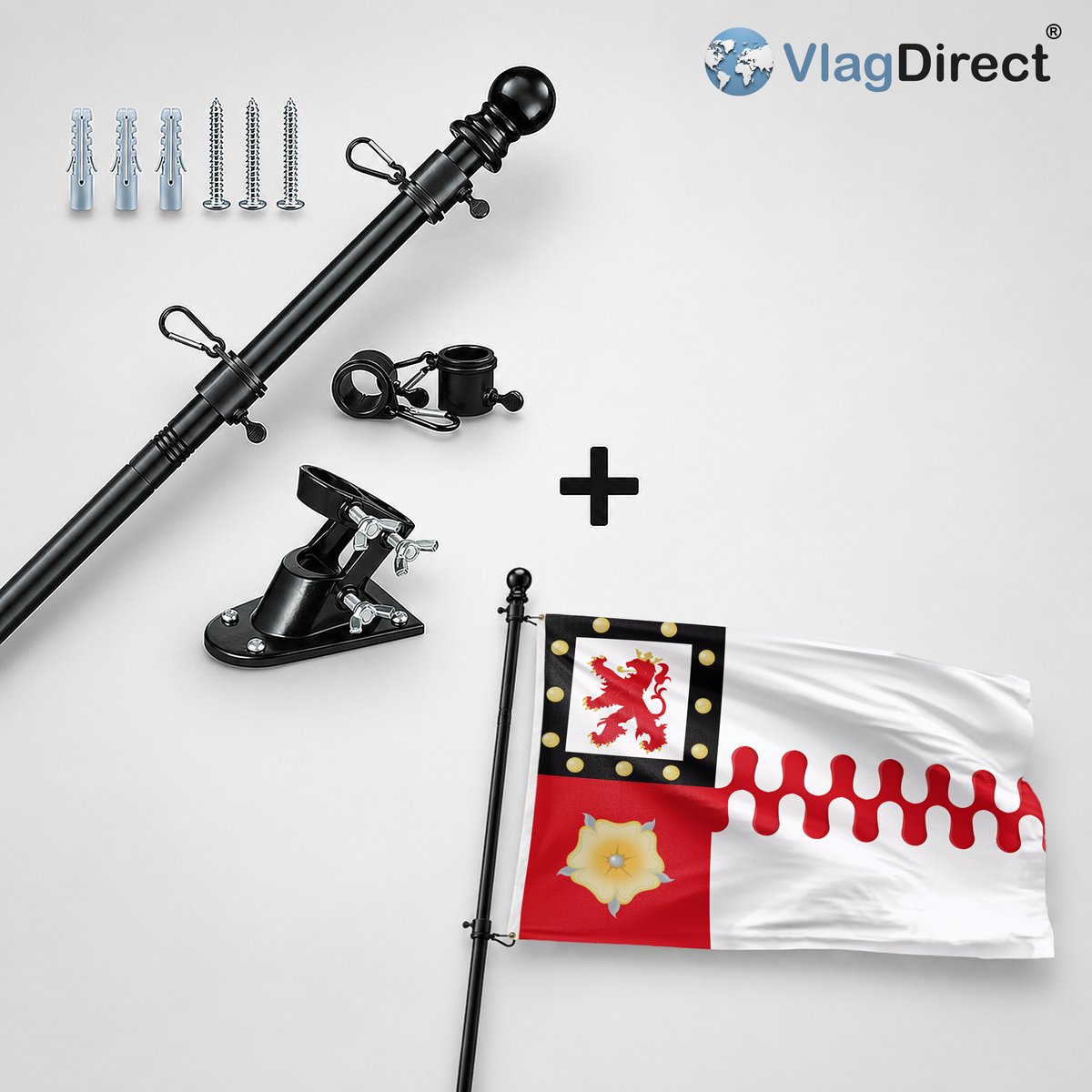 VlagDirect - Compleet vlaggenpakket - Zwarte vlaggenstok inclusief vlaggenstokhouder + Berg en Dal vlag - Gemeente Berg en Dal vlag - 90 x 150 cm.