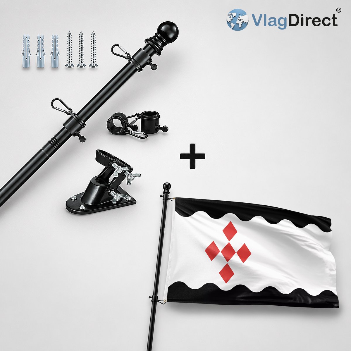 VlagDirect - Compleet vlaggenpakket - Zwarte vlaggenstok inclusief vlaggenstokhouder + Peel en Maas vlag - Gemeente Peel en Maas vlag - 90 x 150 cm.