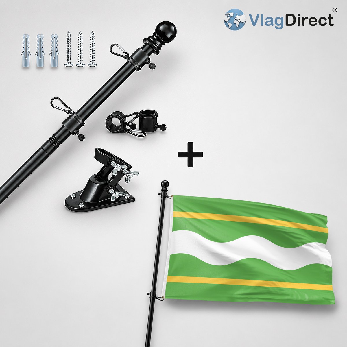 VlagDirect - Compleet vlaggenpakket - Zwarte vlaggenstok inclusief vlaggenstokhouder + Soest vlag - Gemeente Soest vlag - 90 x 150 cm.