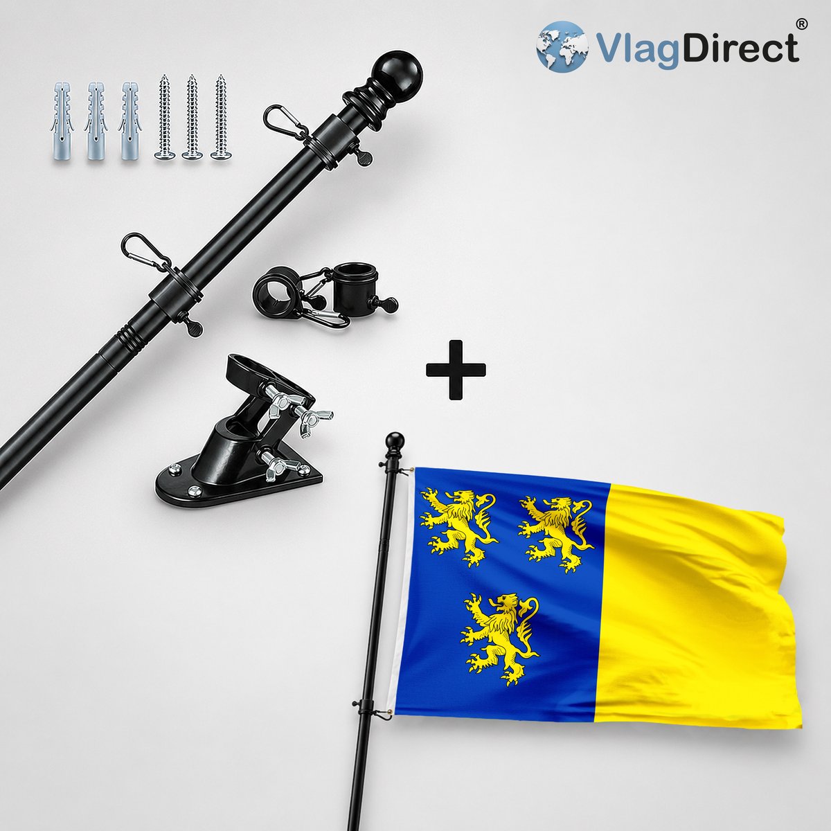 VlagDirect - Compleet vlaggenpakket - Zwarte vlaggenstok inclusief vlaggenstokhouder + Eigenbrakelse vlag - Gemeente Eigenbrakel vlag - 90 x 150 cm.