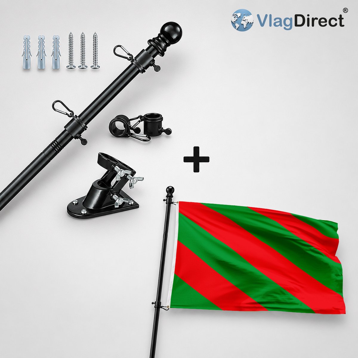 VlagDirect - Compleet vlaggenpakket - Zwarte vlaggenstok inclusief vlaggenstokhouder + Gemeente Aubange vlag - 90 x 150 cm.