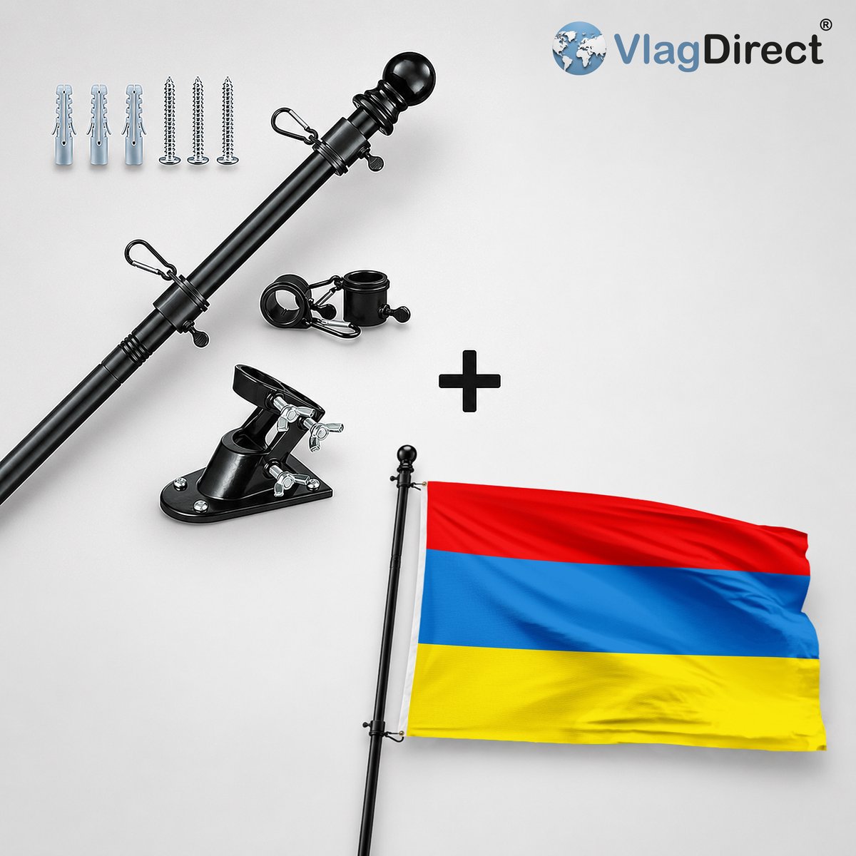 VlagDirect - Compleet vlaggenpakket - Zwarte vlaggenstok inclusief vlaggenstokhouder + Boortmeerbeekse vlag - Gemeente Boortmeerbeek vlag - 90 x 150 cm.