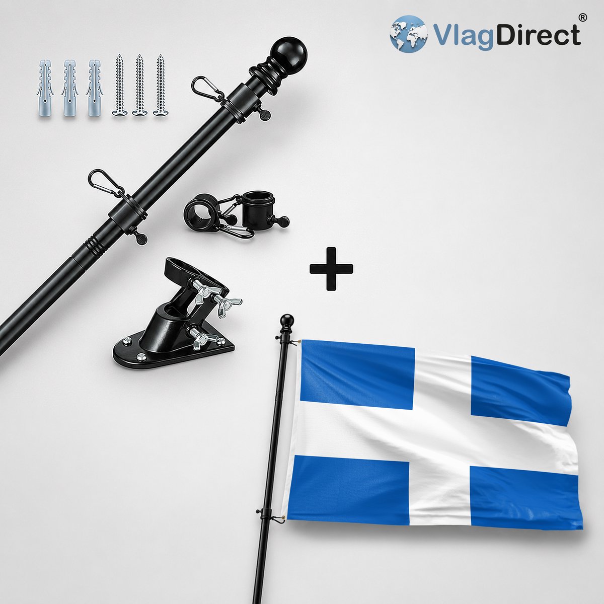 VlagDirect - Compleet vlaggenpakket - Zwarte vlaggenstok inclusief vlaggenstokhouder + Zwolle vlag - Gemeente Zwolle vlag - 90 x 150 cm.