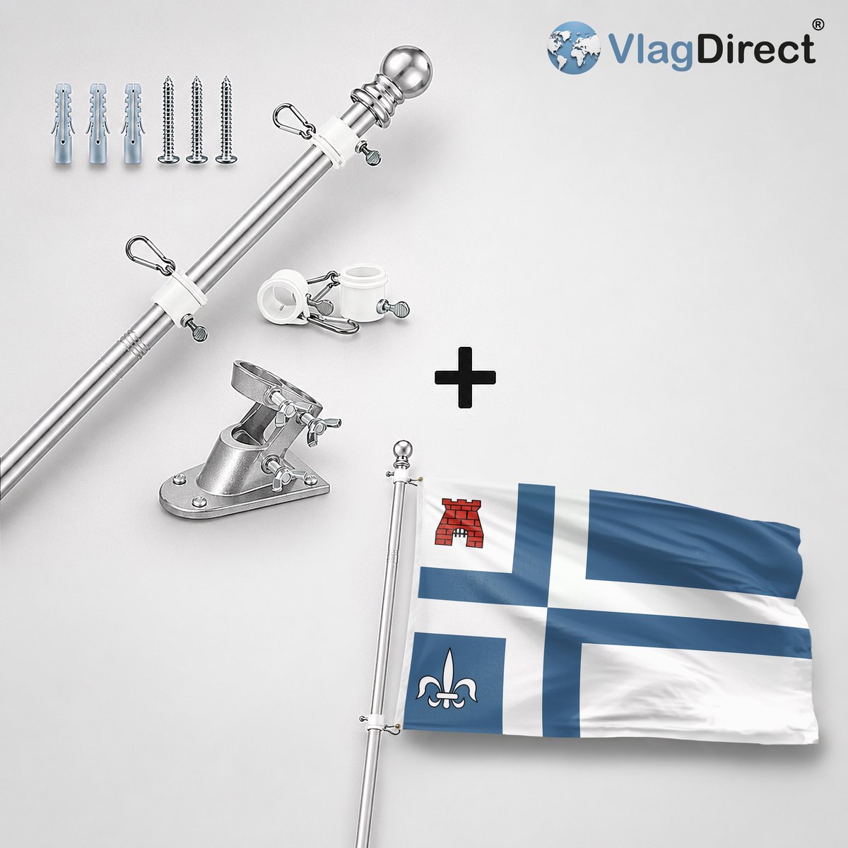 VlagDirect - Compleet vlaggenpakket - Zilveren vlaggenstok inclusief vlaggenstokhouder + Oeigoerse vlag - Oeigoeren vlag - Oost-Turkenstan vlag - Chinees-Turkenstan vlag - 90 x150 cm.