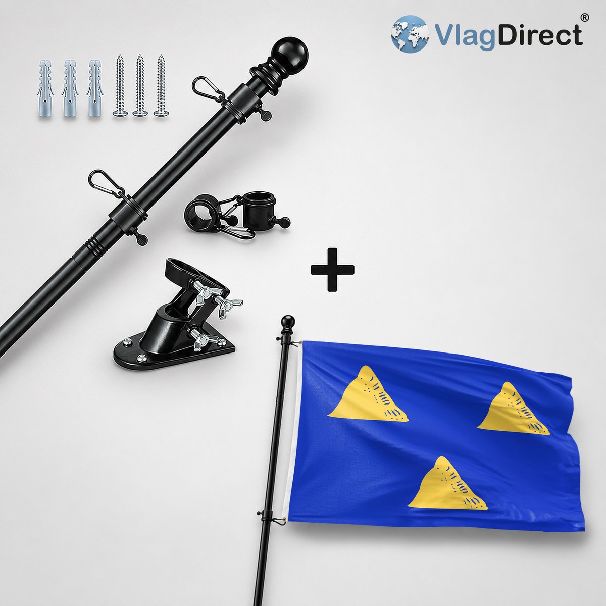 VlagDirect - Compleet vlaggenpakket - Zwarte vlaggenstok inclusief vlaggenstokhouder + Tubbergen vlag - Gemeente Tubbergen vlag - 90 x 150 cm.