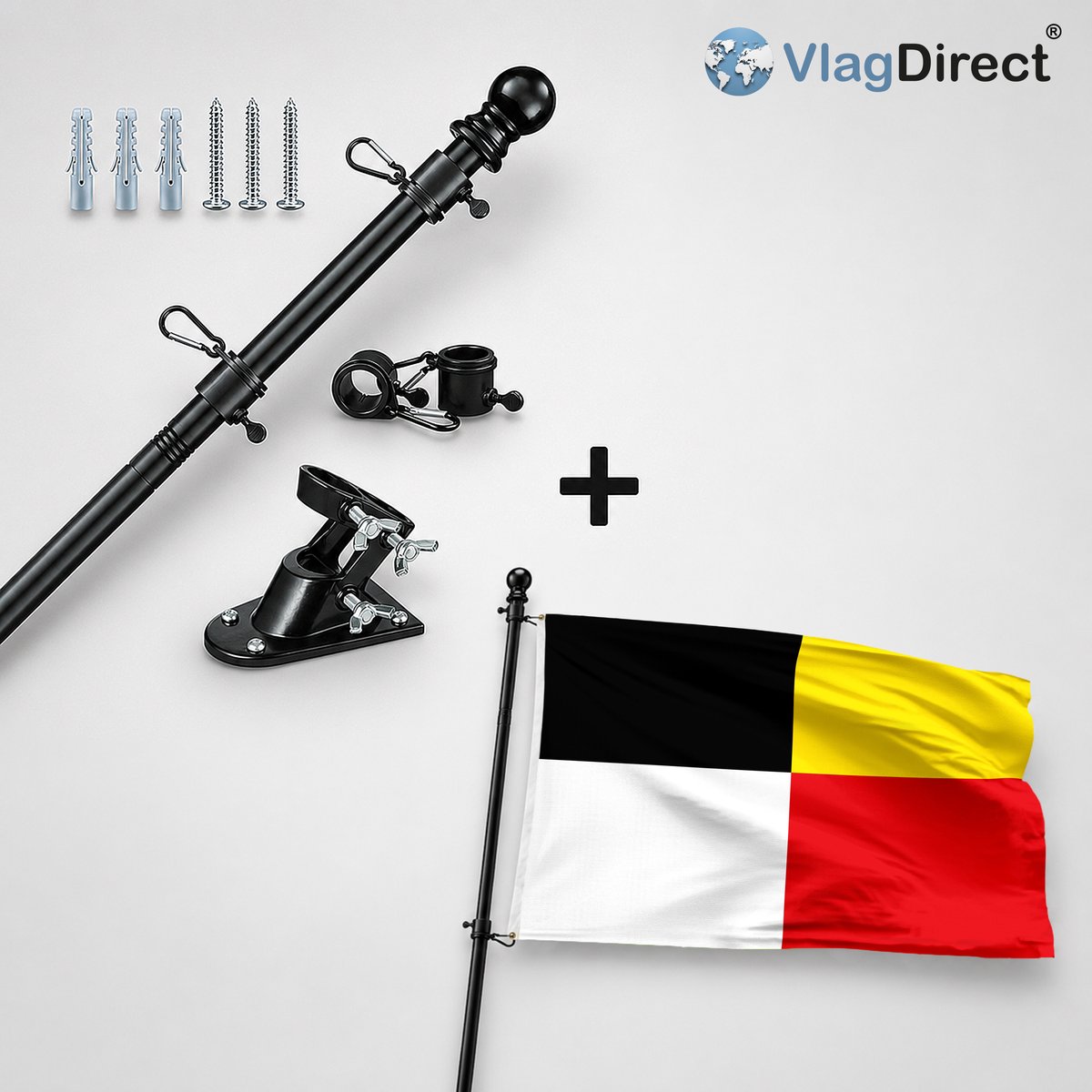 VlagDirect - Compleet vlaggenpakket - Zwarte vlaggenstok inclusief vlaggenstokhouder + Schildese vlag - Gemeente Schilde vlag - 90 x 150 cm.