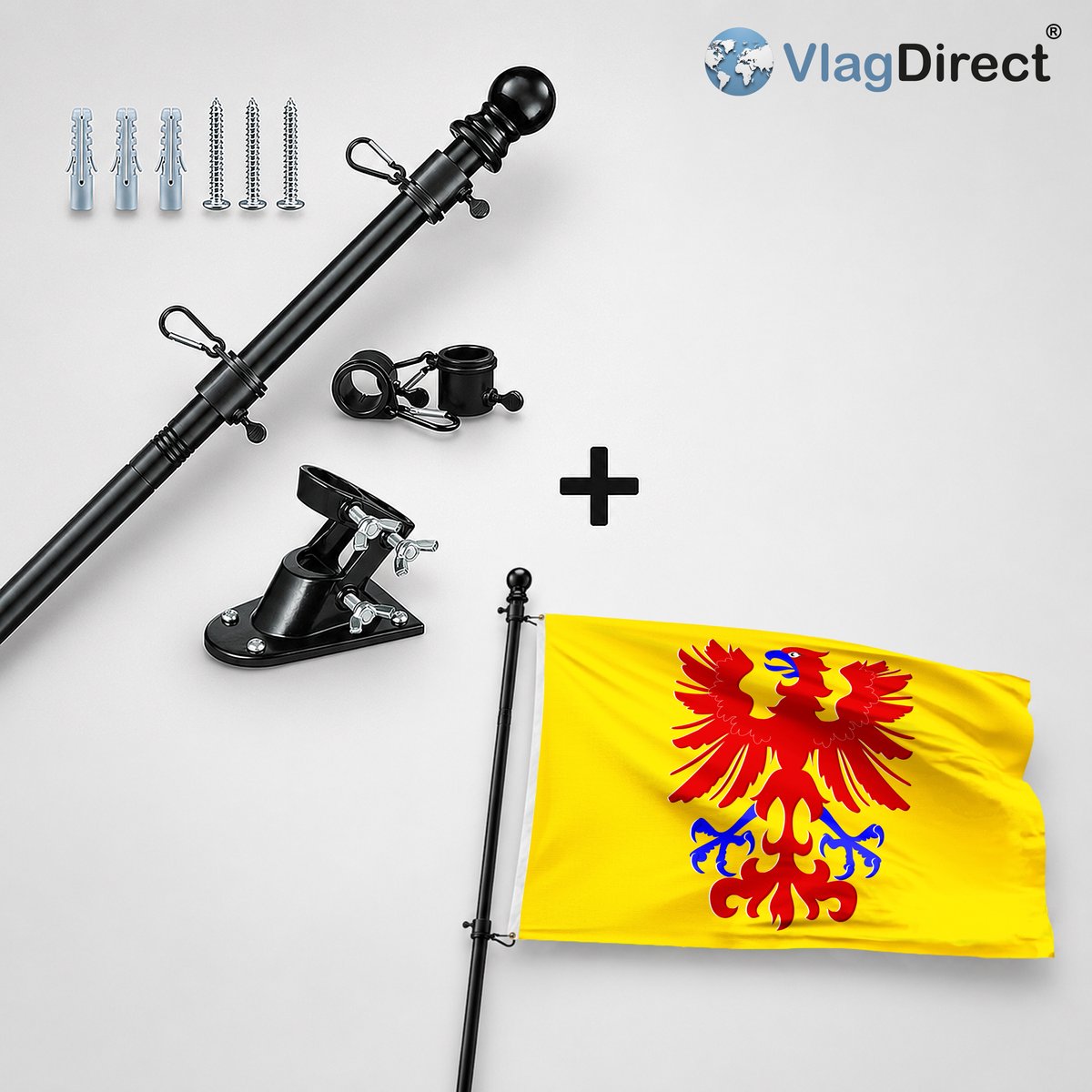 VlagDirect - Compleet vlaggenpakket - Zwarte vlaggenstok inclusief vlaggenstokhouder + Gemeente Rochefort vlag - 90 x 150 cm.