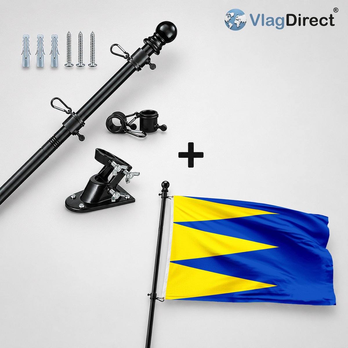 VlagDirect - Compleet vlaggenpakket - Zwarte vlaggenstok inclusief vlaggenstokhouder + Ravelse vlag - Gemeente Ravels vlag - 90 x 150 cm.