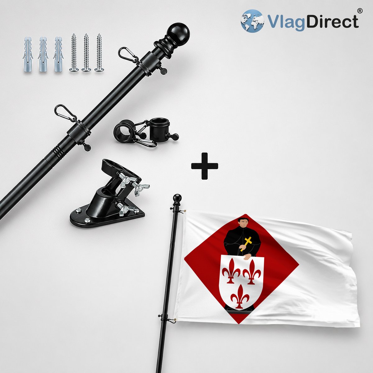 VlagDirect - Compleet vlaggenpakket - Zwarte vlaggenstok inclusief vlaggenstokhouder + Tremeloos, Tremelose vlag - Gemeente Tremelo vlag - 90 x 150 cm.