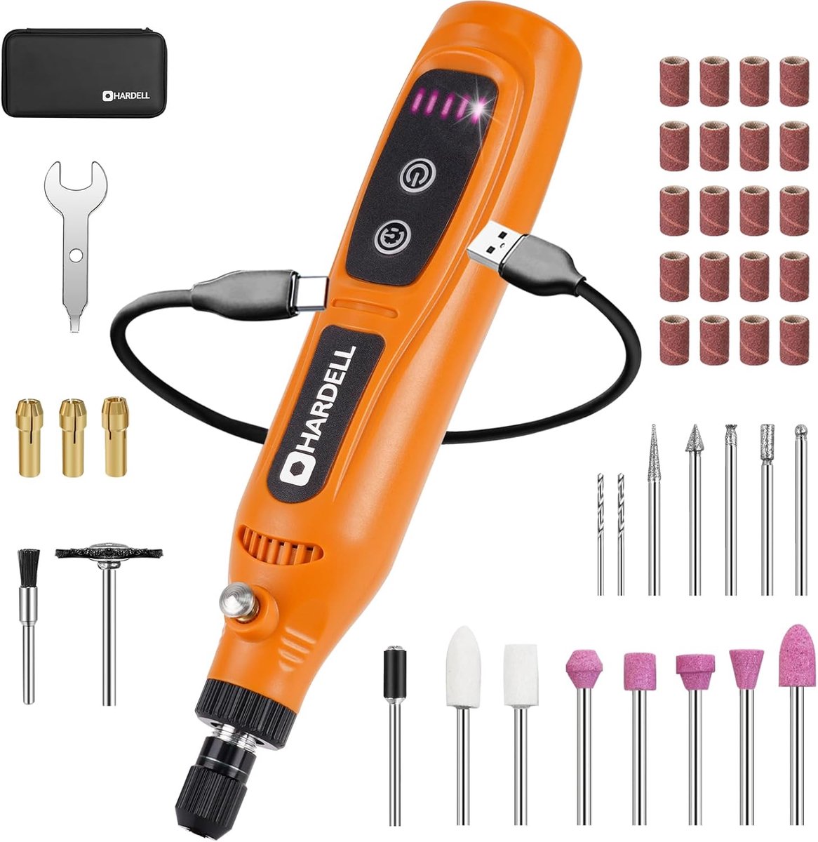HARDELL 3,7 V mini-accuschuurmachine met 43 accessoires, 5-traps rotatiegereedschapsset, type C-opladen, voor - ShopVlot