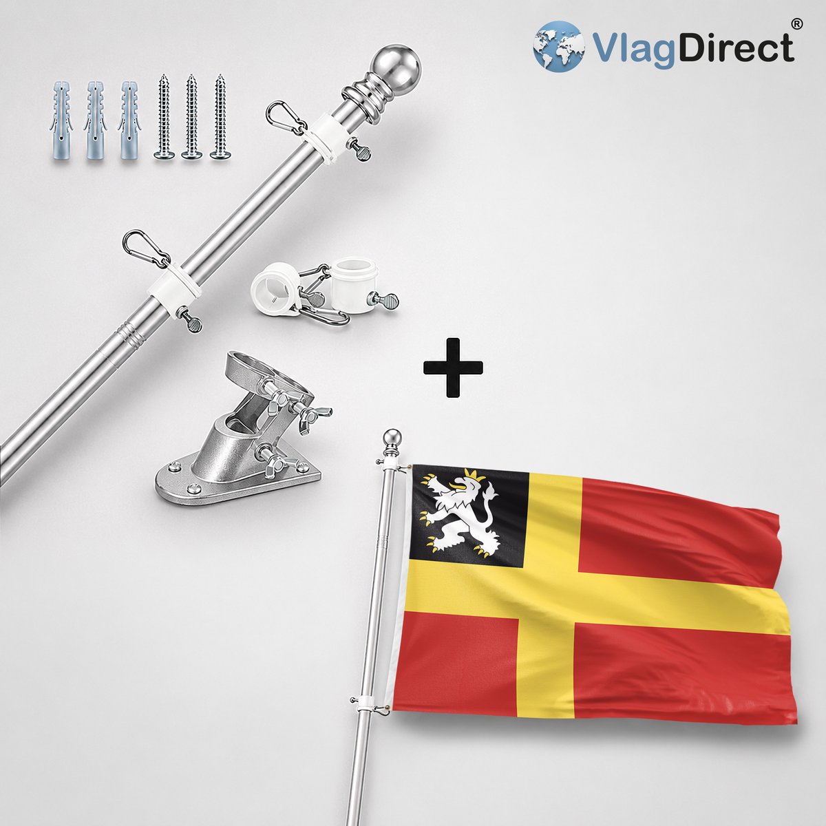 VlagDirect - Compleet vlaggenpakket - Zilveren vlaggenstok inclusief vlaggenstokhouder + Utrechtse vlag - Utrecht vlag - 90 x 150 cm