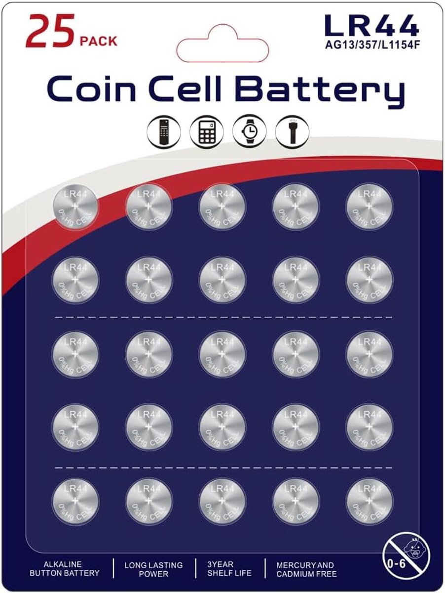 25 Pack AG13 Battery LR44 Batteries - [High Capacity] Premium Alkaline 1.5 Volt L1154F A76 303 357 Button Cell Battery - ShopVlot