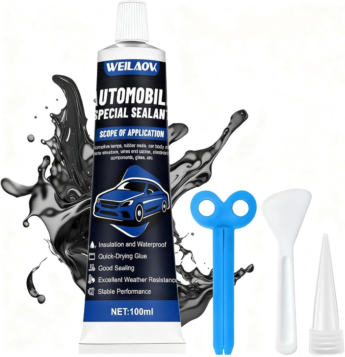 Black Silicone, Black Silicone for Car, Body Glue, 100ml - Seal for car doors, quick curing, sealing and waterproof - ShopVlot