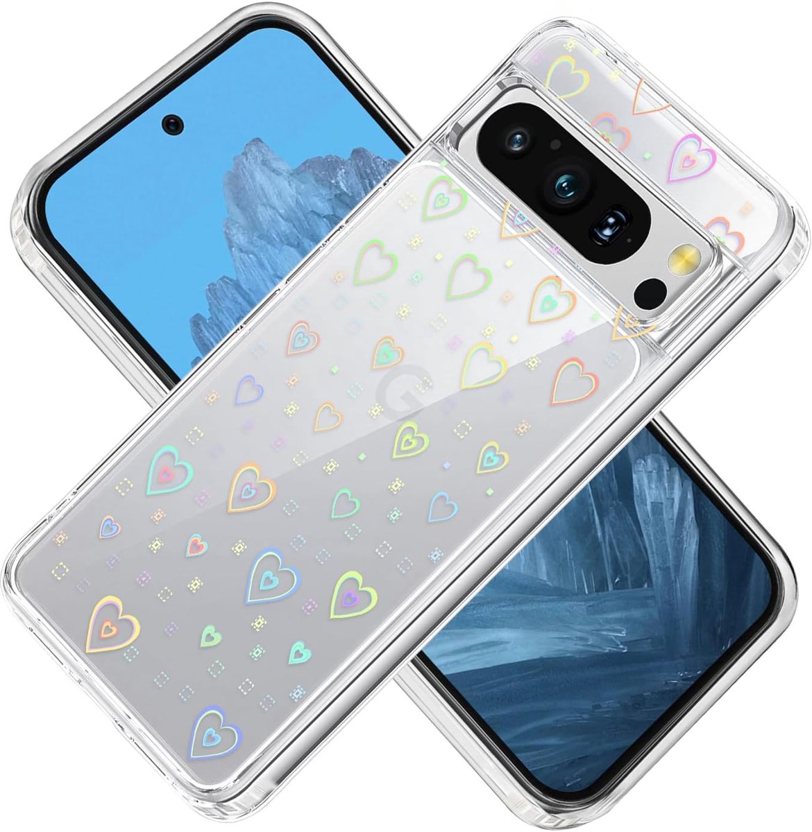 Beschermhoes compatibel met Google Pixel 8 Pro 6,7 inch, beschermhoes met glinsterend hartpatroon voor vrouwen - ShopVlot
