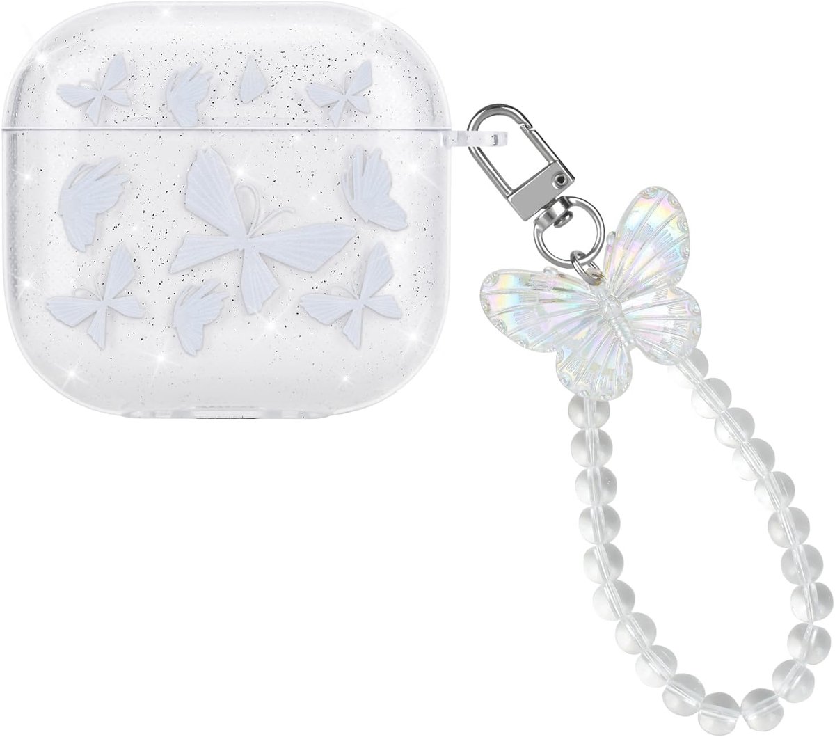 Transparent Case Compatible with Airpods 4th Generation 2024, Soft Silicone Case with White Butterfly Pattern for - ShopVlot