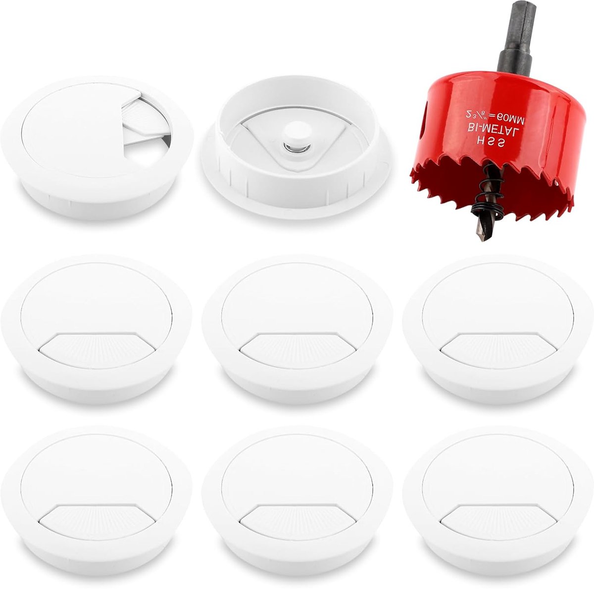 Table Cable Grommet with Holes for Grommet, Computer, 60 mm, Round Organiser for Home and Office, Cable Management, 8 - ShopVlot