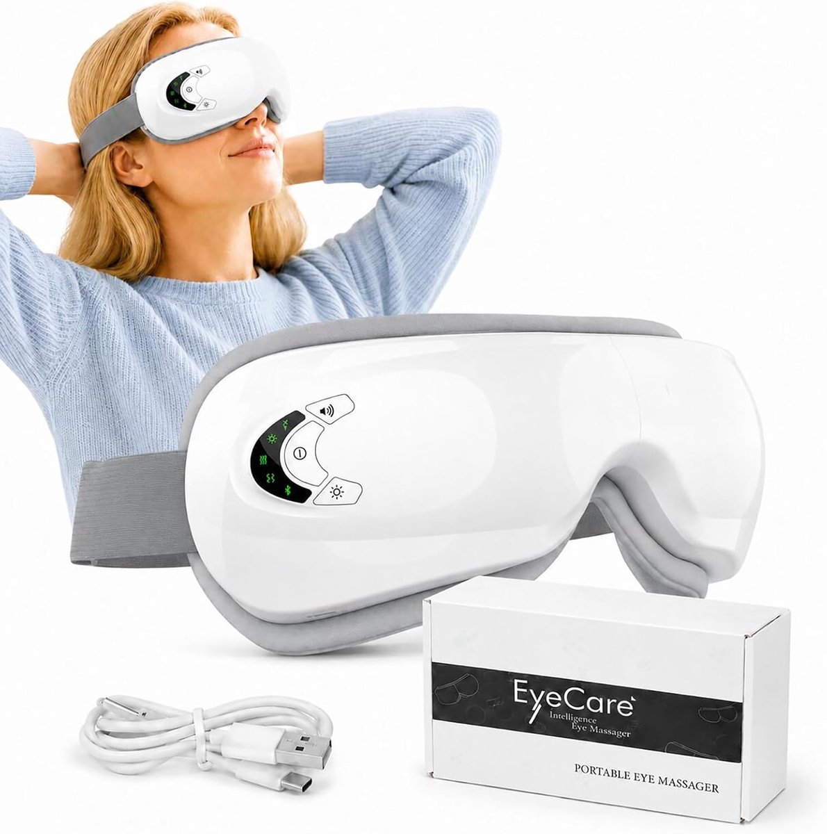 Oogmassageapparaat met warmte en trillingen, elektrisch oogmasker met vijf modi met temperatuur- en volumeregeling - ShopVlot