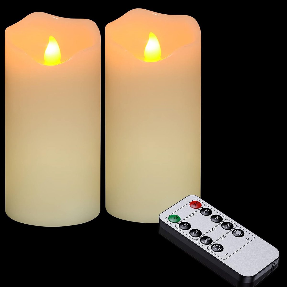 Ymenow 2pcs LED Candles with Remote Control and Timer, Battery Operated Flameless Flickering Large Electric Pillar - ShopVlot
