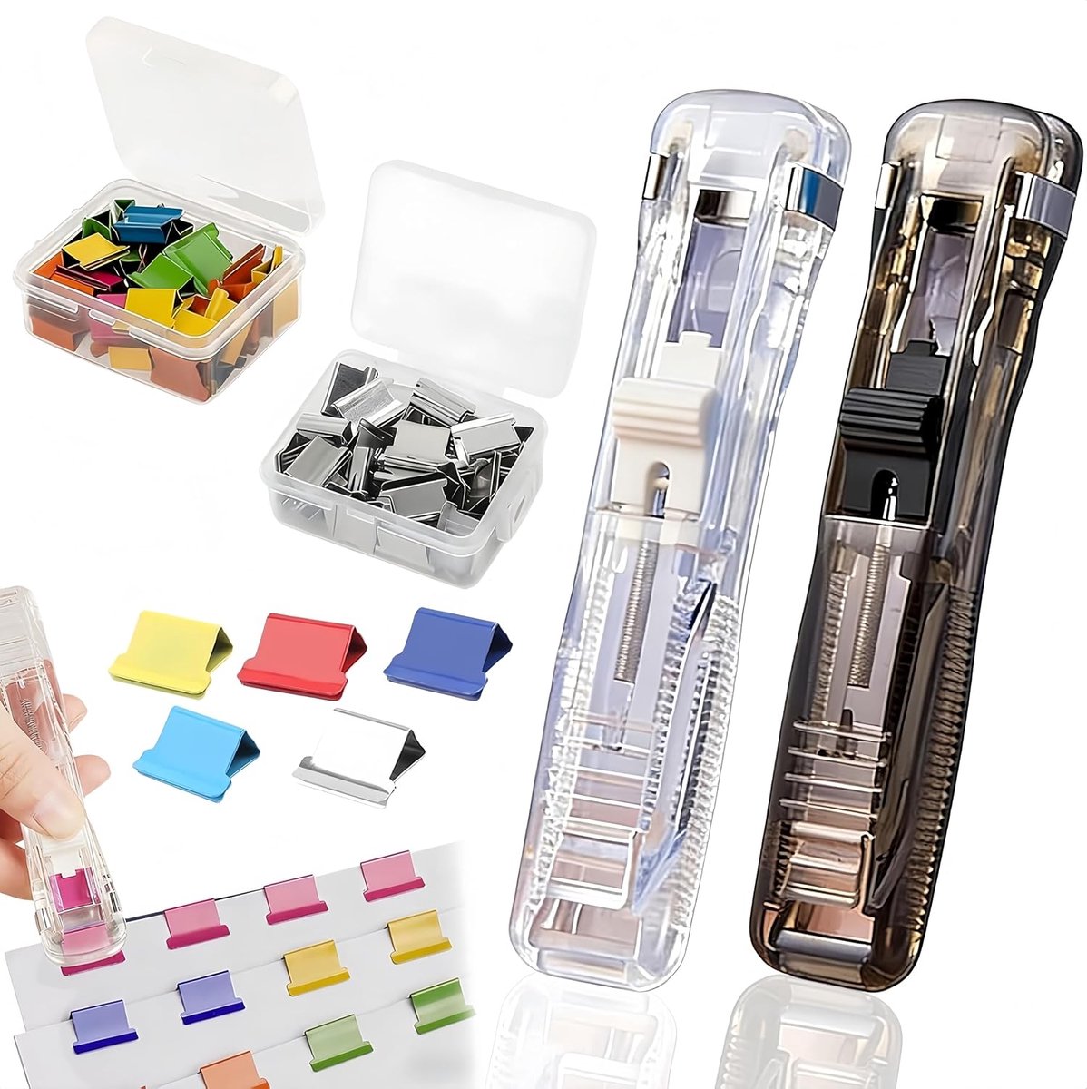 Set Van 2 Draagbare Nietmachines Voor Documenten, Inclusief 100 Herbruikbare Paperclips Nietmachine Zonder Nietjes - ShopVlot