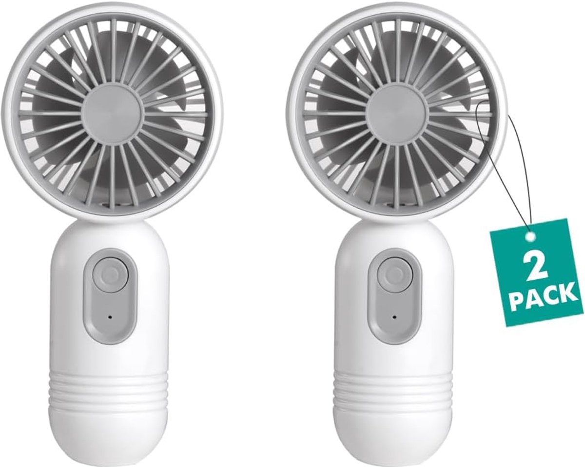 Draagbare mini-ventilator: 2 stuks, licht, klein, wit - Draagbare USB-ventilator en draagbare ventilator: 3 snelheden - ShopVlot