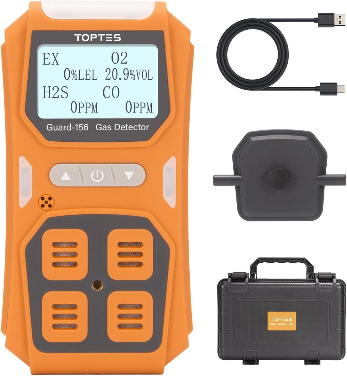 Guard-156 4 Gas Monitor Multi Gas Detector for H2S, CO, LEL and O2, Triple Alarm Modes (Visual, Vibration, Sound), 20s - ShopVlot