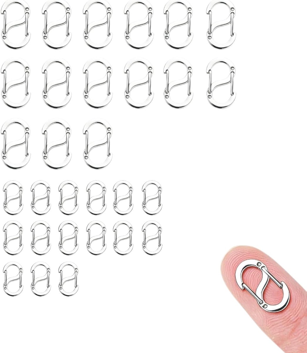 30 stuks mini-S-vormige karabijnsluiting, roestvrij staal dubbele ringverbinder - ShopVlot