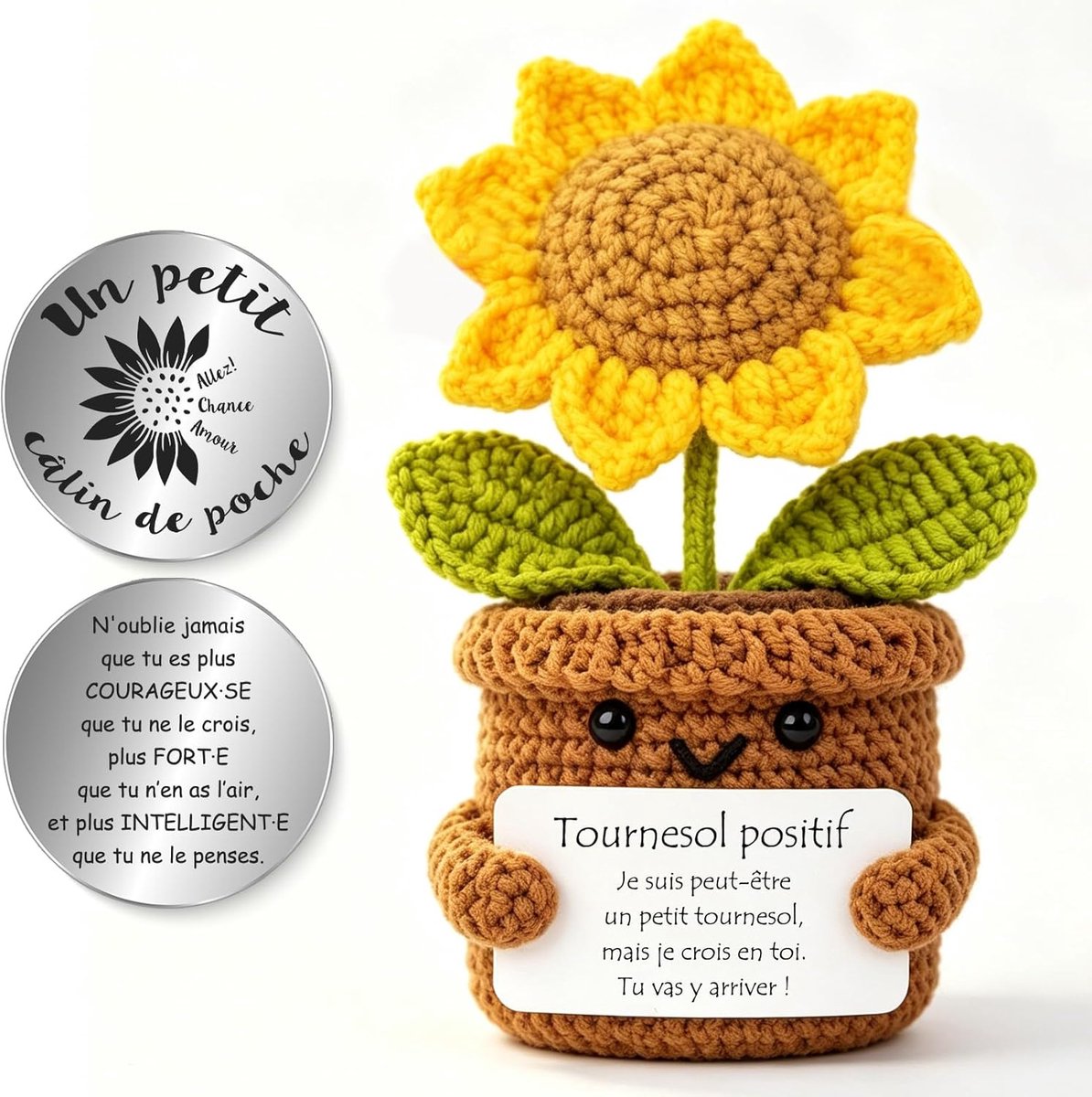 Tixlux Positieve Zonnebloem Cadeau voor Vrouw, Optimistische Zonnebloem Handgemaakt met Klein Geluksknuffeltje, Snelle - ShopVlot