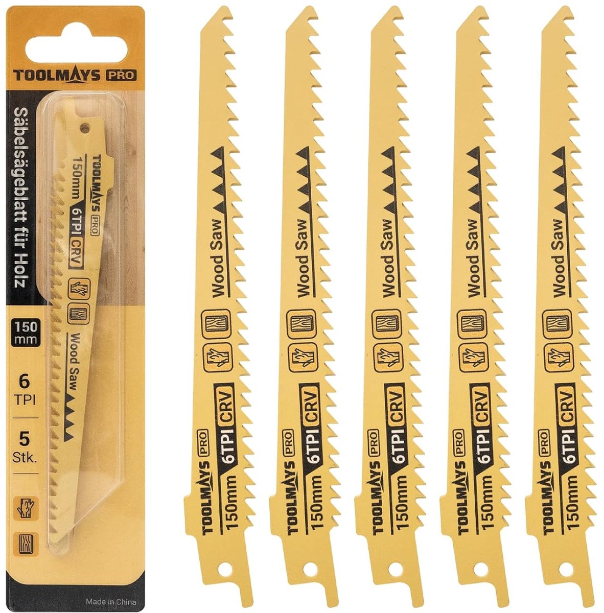 5pcs Reciprocating Saw Blades For Wood 150mm 6TPI Reciprocating Saw Blades Set For Hardwood, Moist Wood, Tree Pruning - ShopVlot