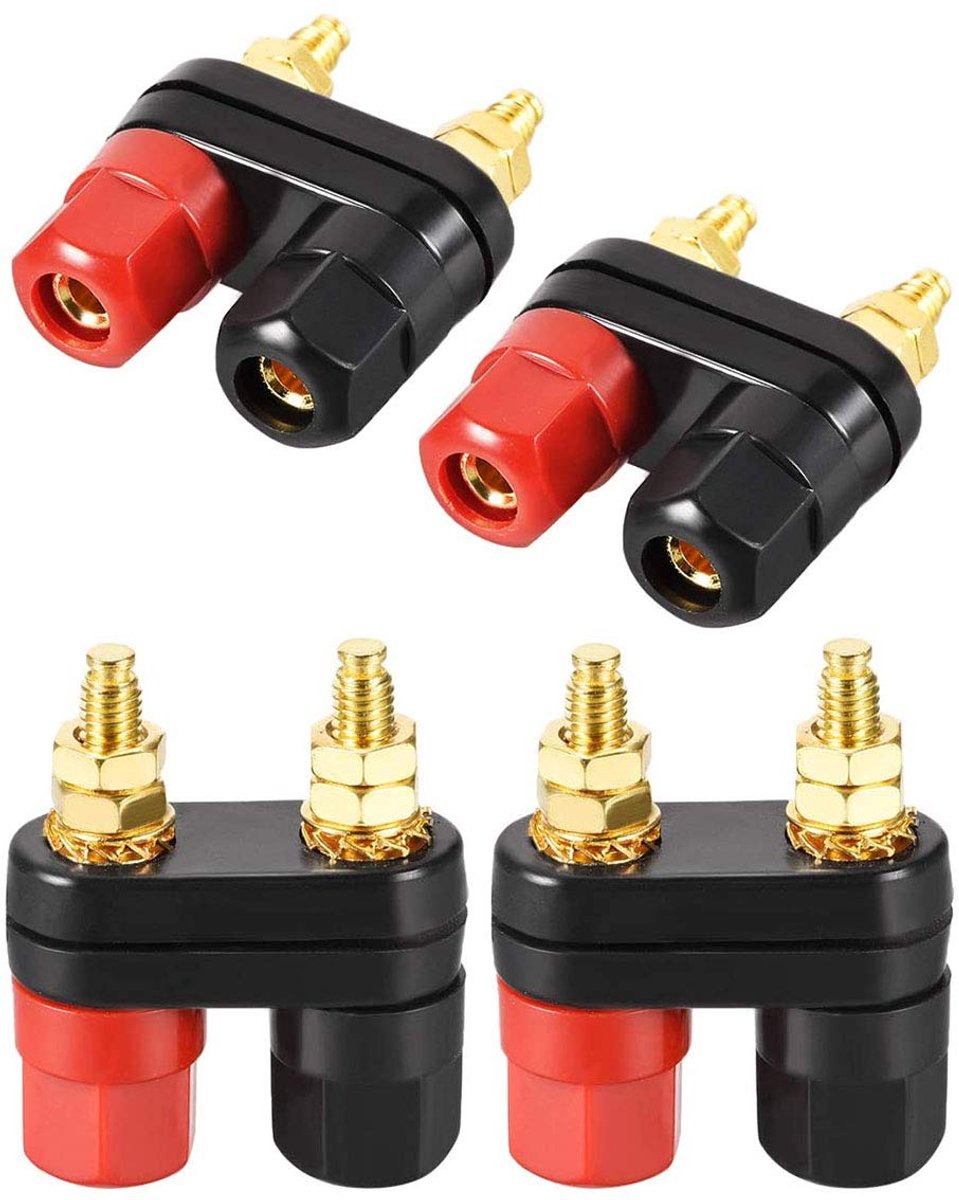 Dual Binding Post Speaker Terminal Binding Post Amplifier, 4mm Banana Plug Socket Red Black 4Pcs - ShopVlot