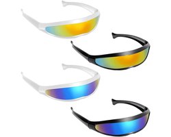 THATSRAD Pack of 4 Futuristic Sunglasses Cyklop Glasses Role Play Space Glasses Alien Glasses Colour Blue Fast Rave - ShopVlot