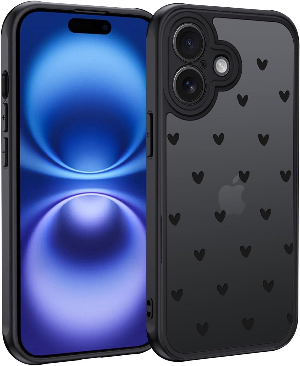 XTCASE Hoes voor iPhone 16, esthetisch, modieus, hartpatroon, vrouwen, meisjes, mat, doorschijnend, telefoonhoes - ShopVlot