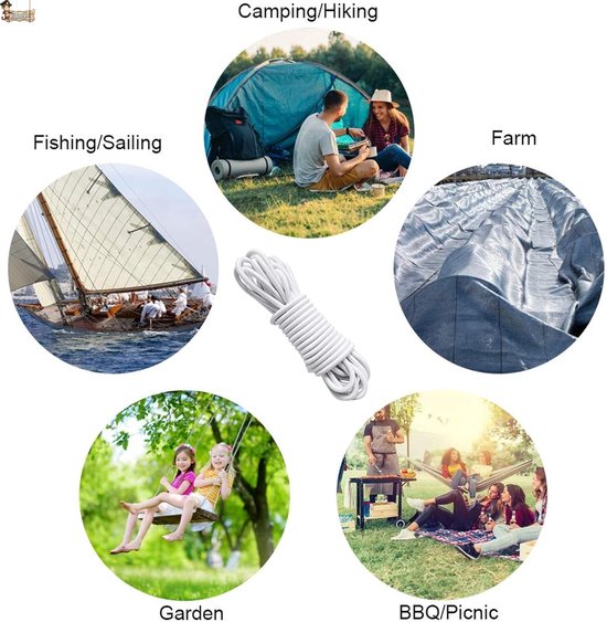 BricoLoco.com Rubber Rubber Rope for Swimming Pool or Trailer, Round, for Transport, Boat, Fishing, Sailing, White - ShopVlot — afbeelding 2