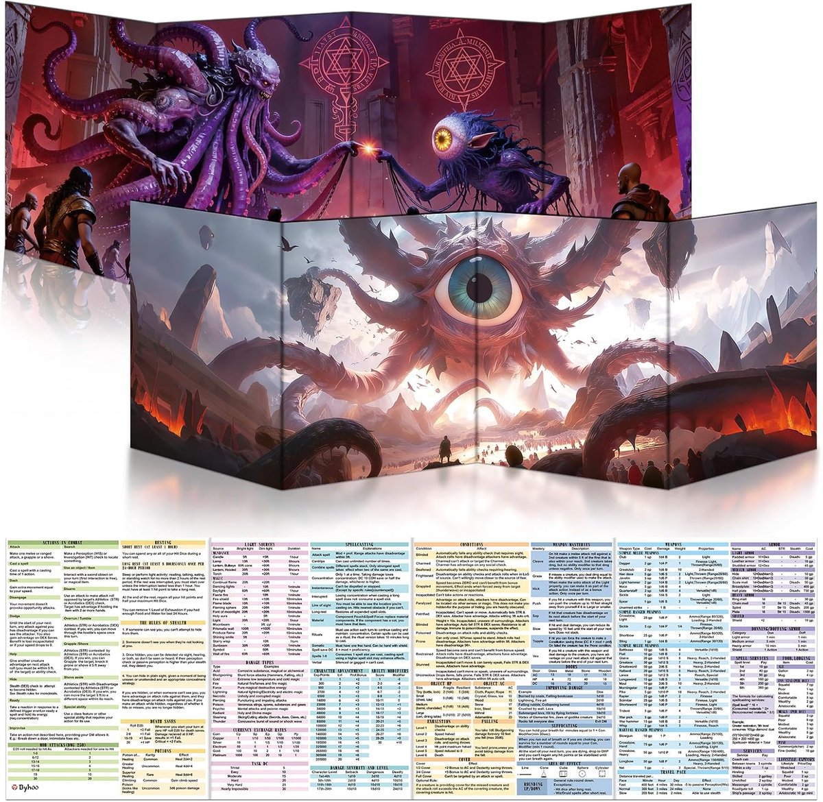 Byhoo DM Screen for D&D 5E - Cute Themes DND Accessories, Waterproof, Reusable, Triple Foldable, Portable, A4 Size - ShopVlot