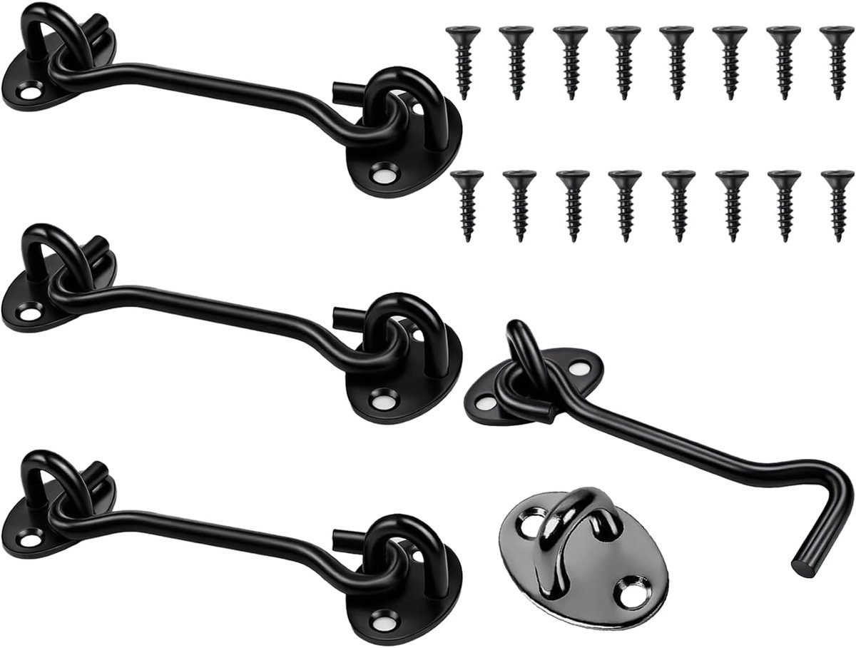 4 Pcs Storm Hooks with Eyelet Cabin Hook Stainless Steel Latch Door Lock for Outdoor Indoor Garden Gate Latch for Wood - ShopVlot