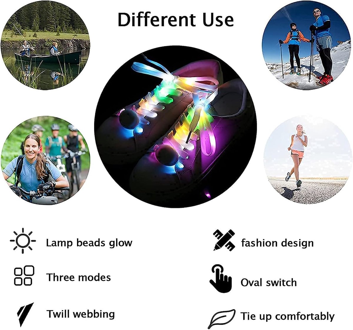 Flashing Laces LED Nylon 3 Modes 7 Colors Flashing Light Party Hip Hop Dance Decoration Cycling Hiking Roller Skates - ShopVlot