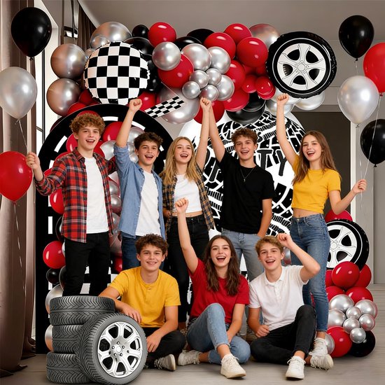 111 Pcs Racing Balloon Set, Black Red Silver Car Party Decoration Items, Children's Birthday Decoration Items, Racing - ShopVlot — afbeelding 2