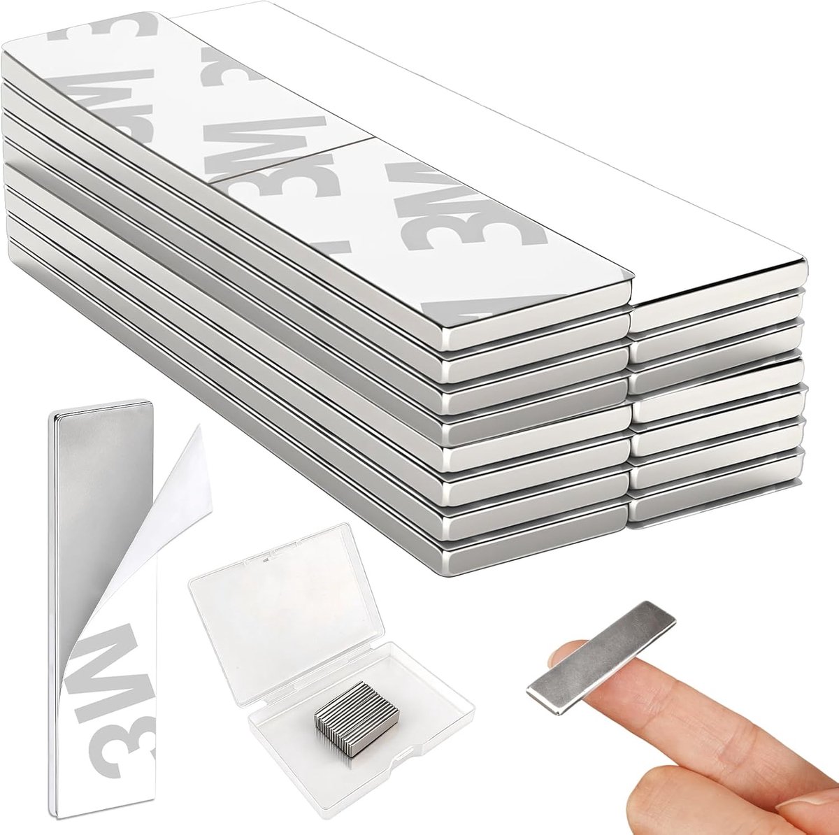 Pack of 15 Neodymium Magnets Self Adhesive 40 x 10 x 2 mm Self-Adhesive Magnets Strong Rectangular Magnets - ShopVlot