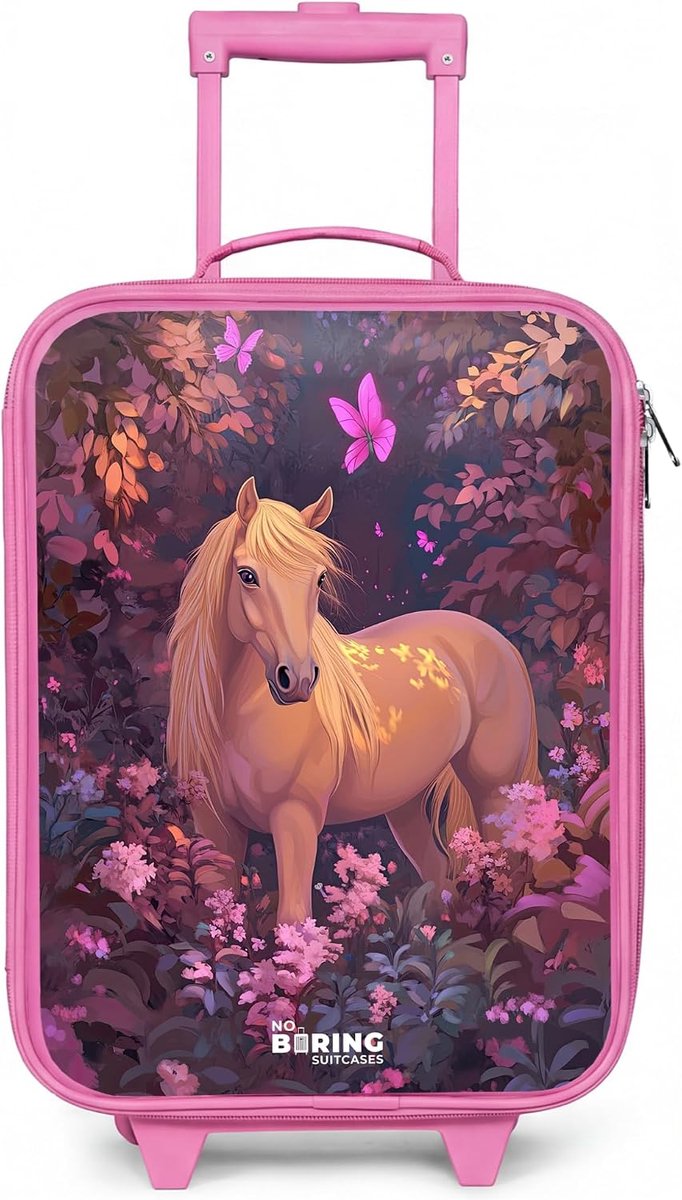 NoBoringSuitcases.com® Children's suitcase Compact 48x31x19 cm, Horse - Flowers, Without name - ShopVlot